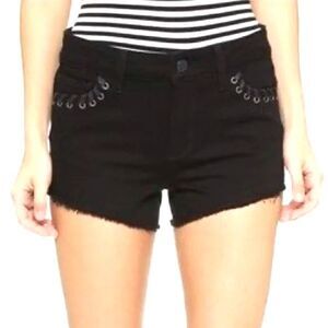 PAIGE Women’s Keira Denim Short size 28 Black Grommet Lace Trim Cutoff Mid Rise